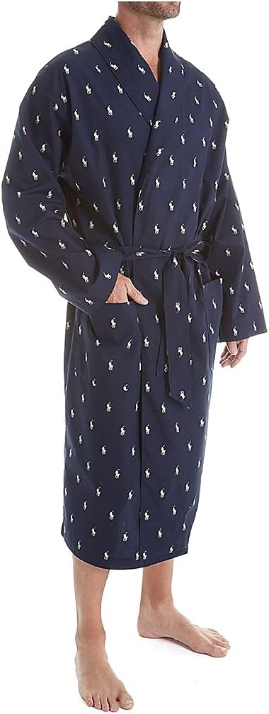 

POLO RALPH LAUREN Мужской халат из хлопка с пони All Over L009 S/M, Navy/Cream