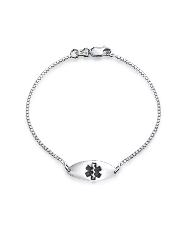 

Тонкий овальный медицинский браслет из стерлингового серебра с красной эмалью Bling Jewelry, silver