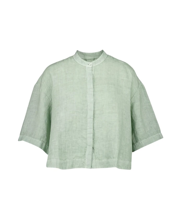 

Зеленая льняная укороченная рубашка 120% Lino, зеленый