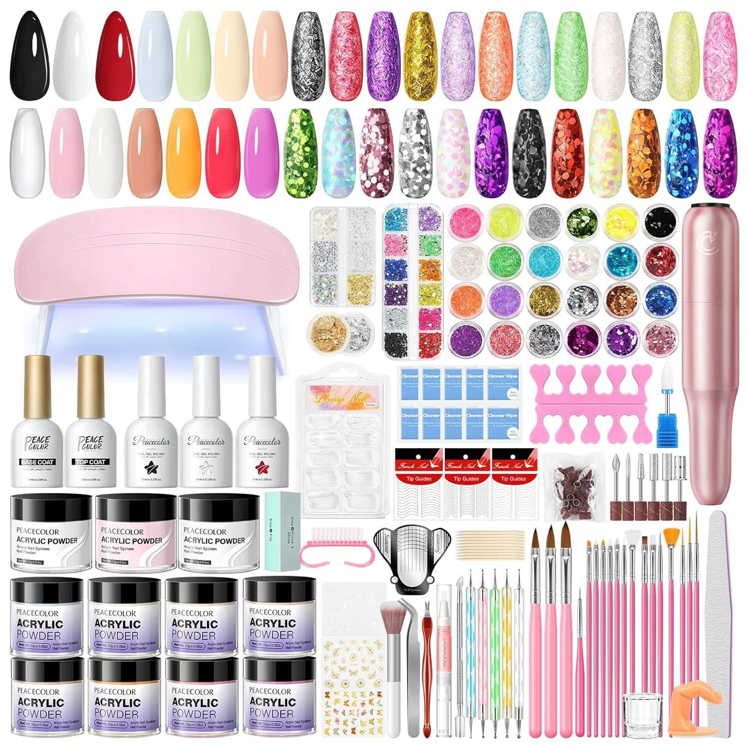 Набор для акрилового маникюра PEACECOLOR с лампой и фрезером Peacecolor, Set 02