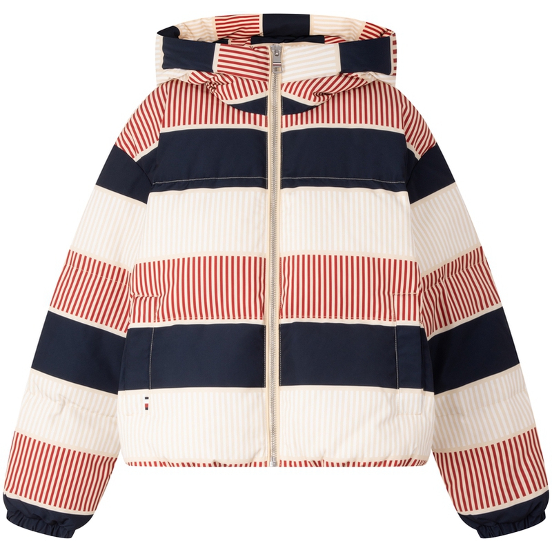Tommy Hilfiger Женский пуховик в розово-голубую и белую полоску, Yellow Plaid 0F6 — фото 4