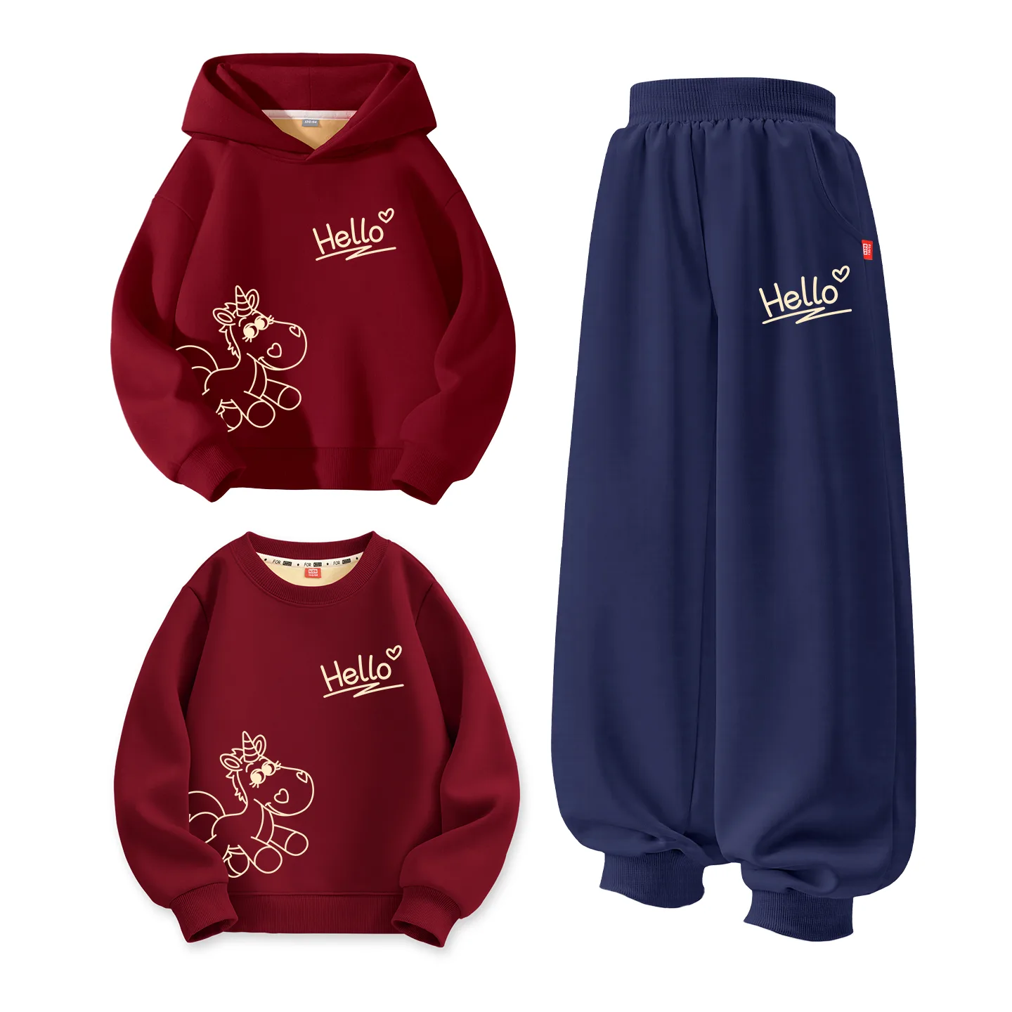 Disney Kids Tang Suits Thickness, [Thickened and Fleece-Lined]Di Youhao Line Horse K Burgundy+Di Line Good K Navy Blue+Di Youhao Line Horse K Burgundy