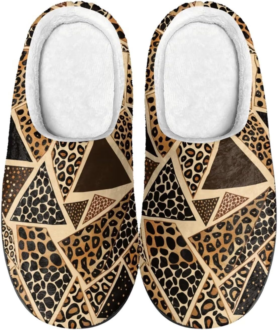 

Удобные плюшевые тапочки Cadowhimsy с закрытым носком, домашние тапочки без шнурков, пушистые домашние тапочки для женщин и мужчин, для дома и улицы, Leopard Geometric