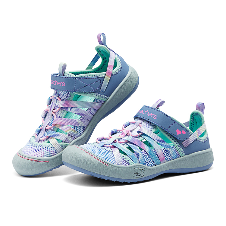 Амортизирующие износостойкие низкие сандалии Blue Gray детские Skechers, Blue Gray + Носки (в комплекте) — фото 3