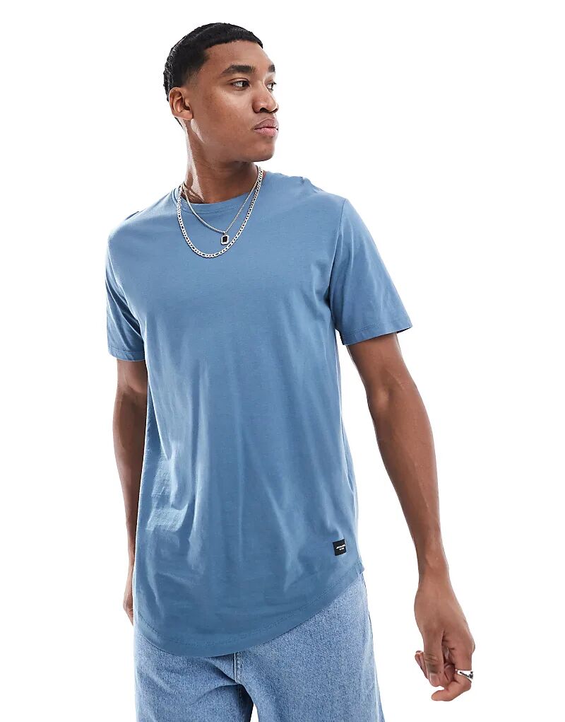 

Удлиненная футболка Essentials с закругленным подолом синего цвета Jack & Jones