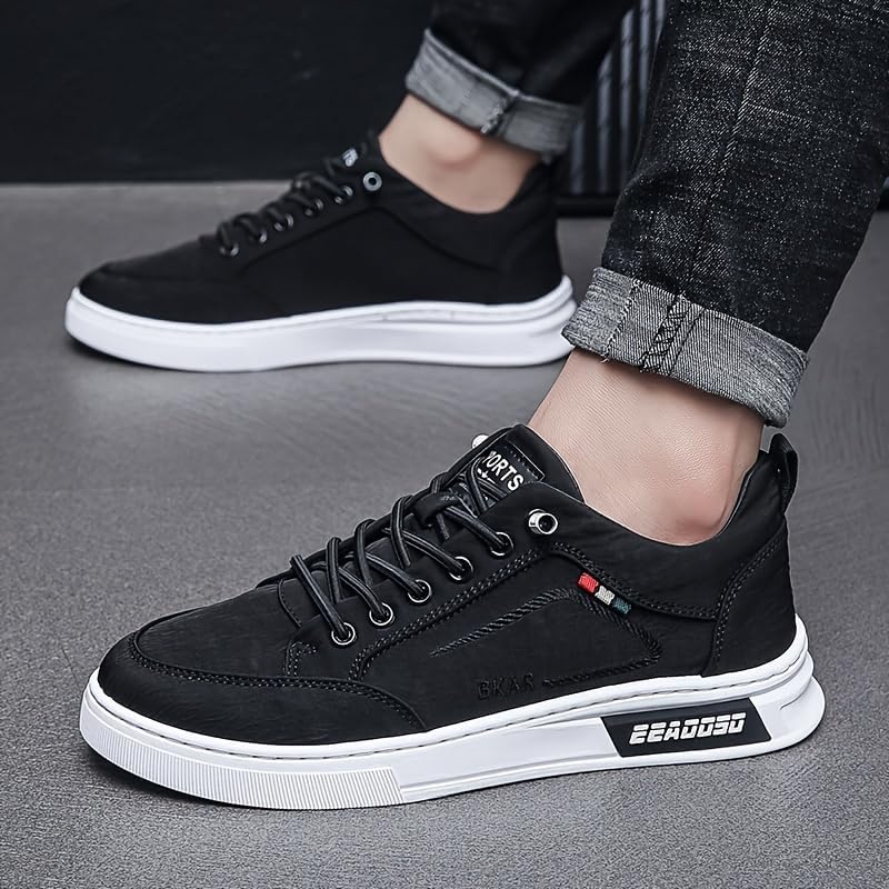 Мужские стильные низкие кеды для скейтборда - легкие дышащие кроссовки с эластичными шнурками, нескользящей подошвой для прогулок на улице, бега и комфорта в бизнес-поездках Clolinde, черный — фото 3