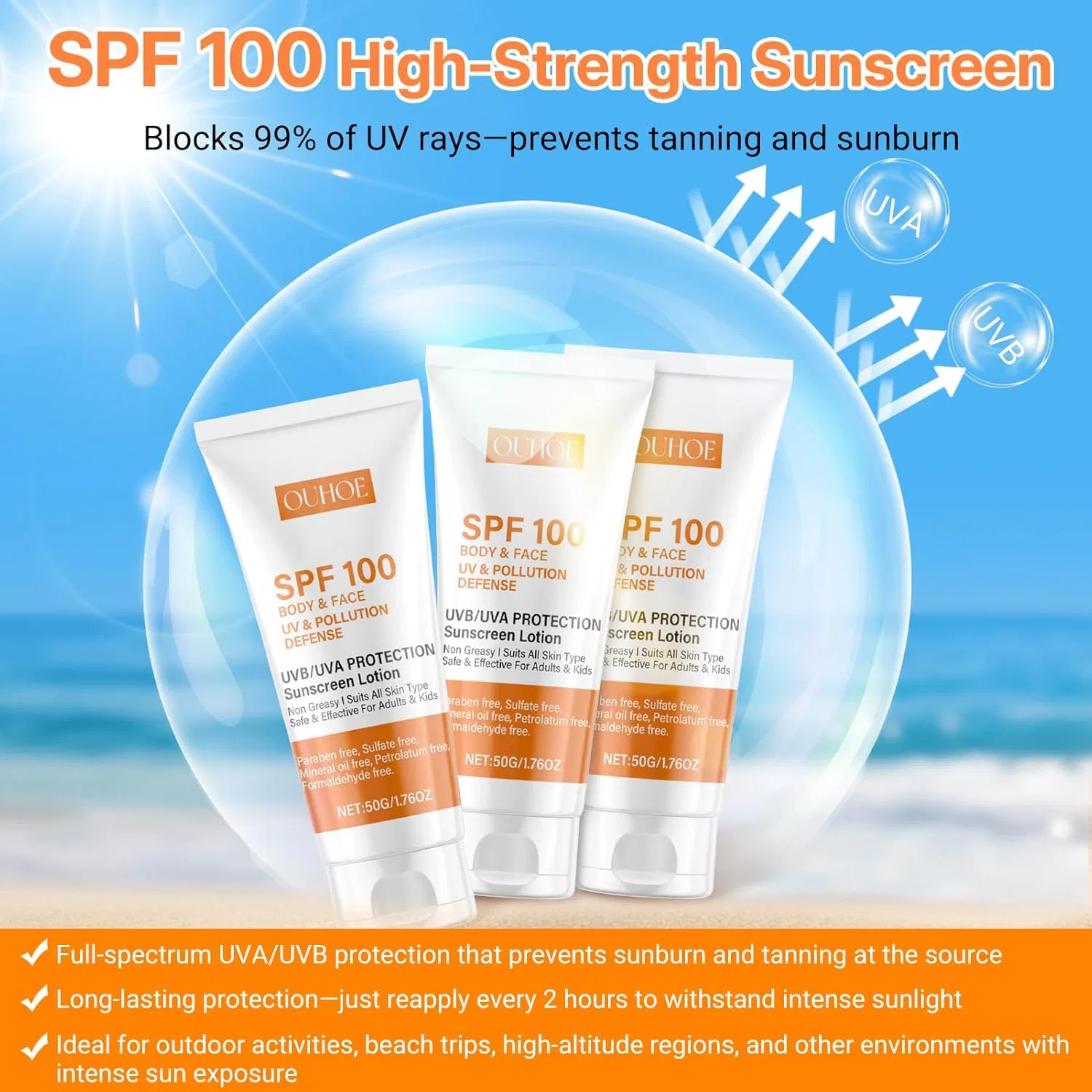 Набор из 3 солнцезащитных кремов SPF 100 Hanggon, Color5 — фото 3