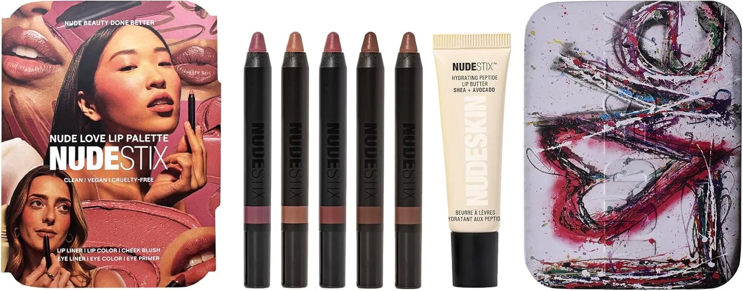 Палетка для губ, щек и глаз Nudestix Nude Love, лимитированная серия, 6 оттенков, матовый и глянцевый финиш