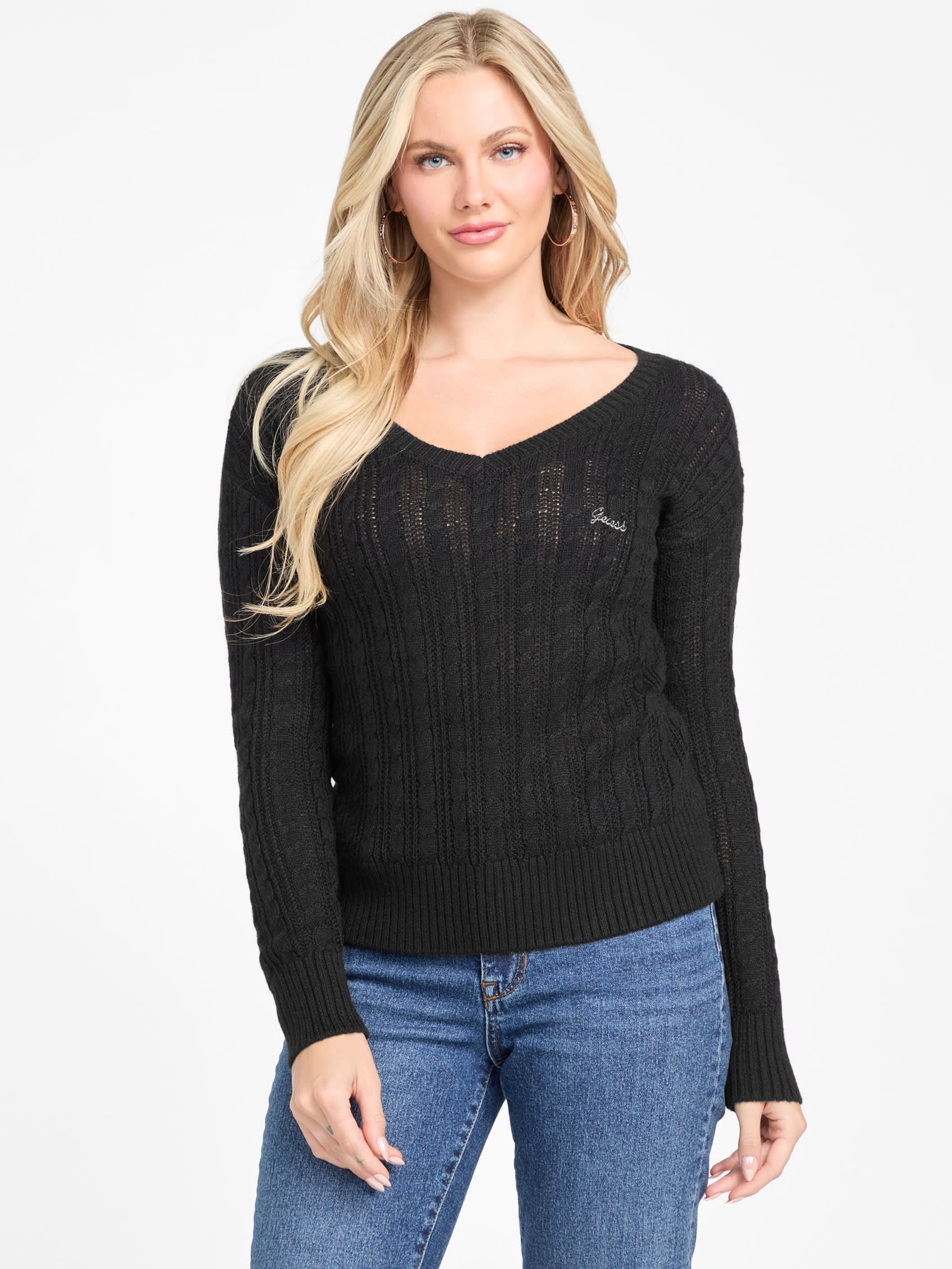 

Свитер Tracee с V-образным вырезом Guess Factory, черный