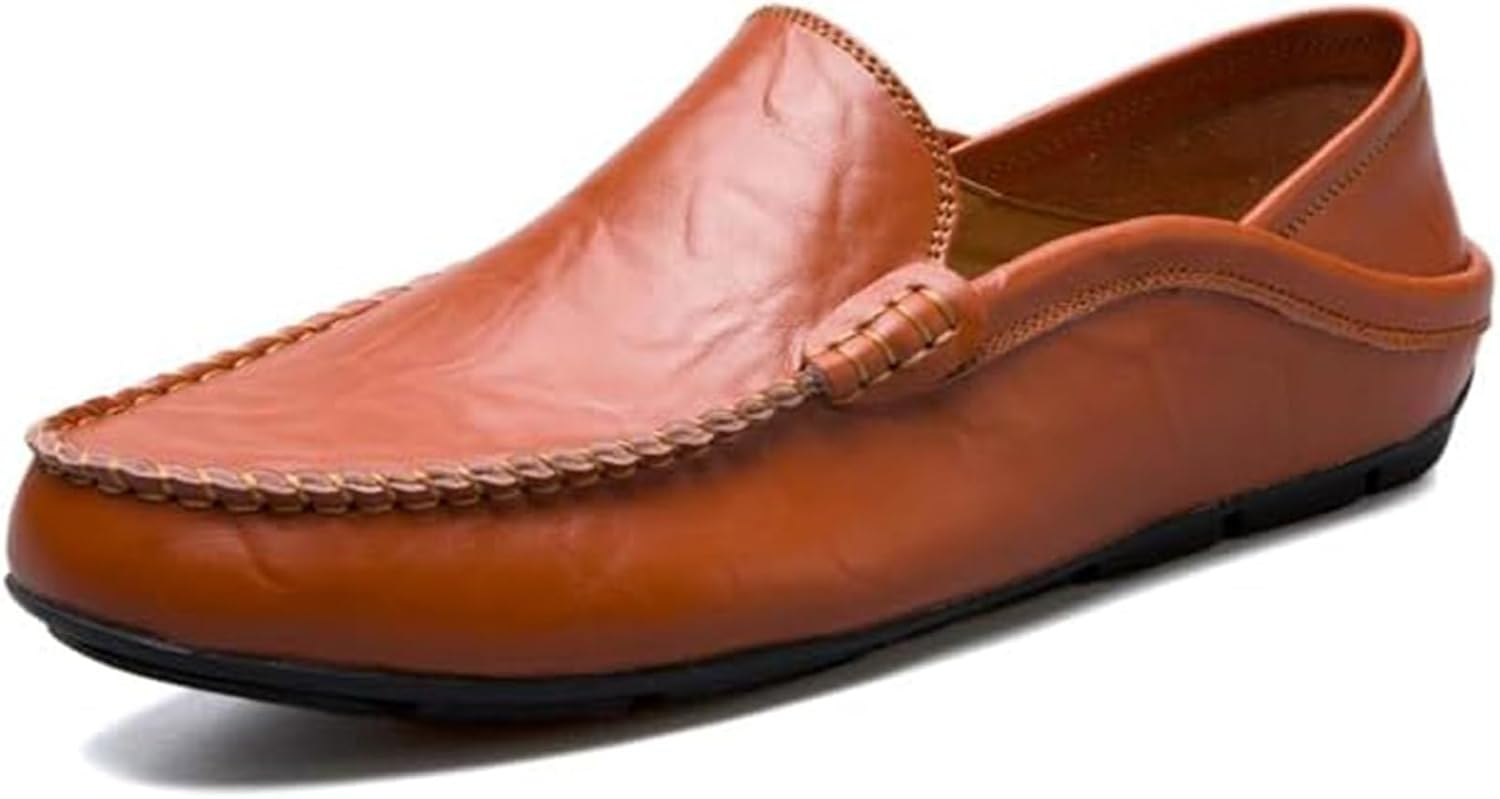 

Мужские лоферы из натуральной кожи без шнурков - дышащие водительские и повседневные слайды Xinduoyu, коричневый