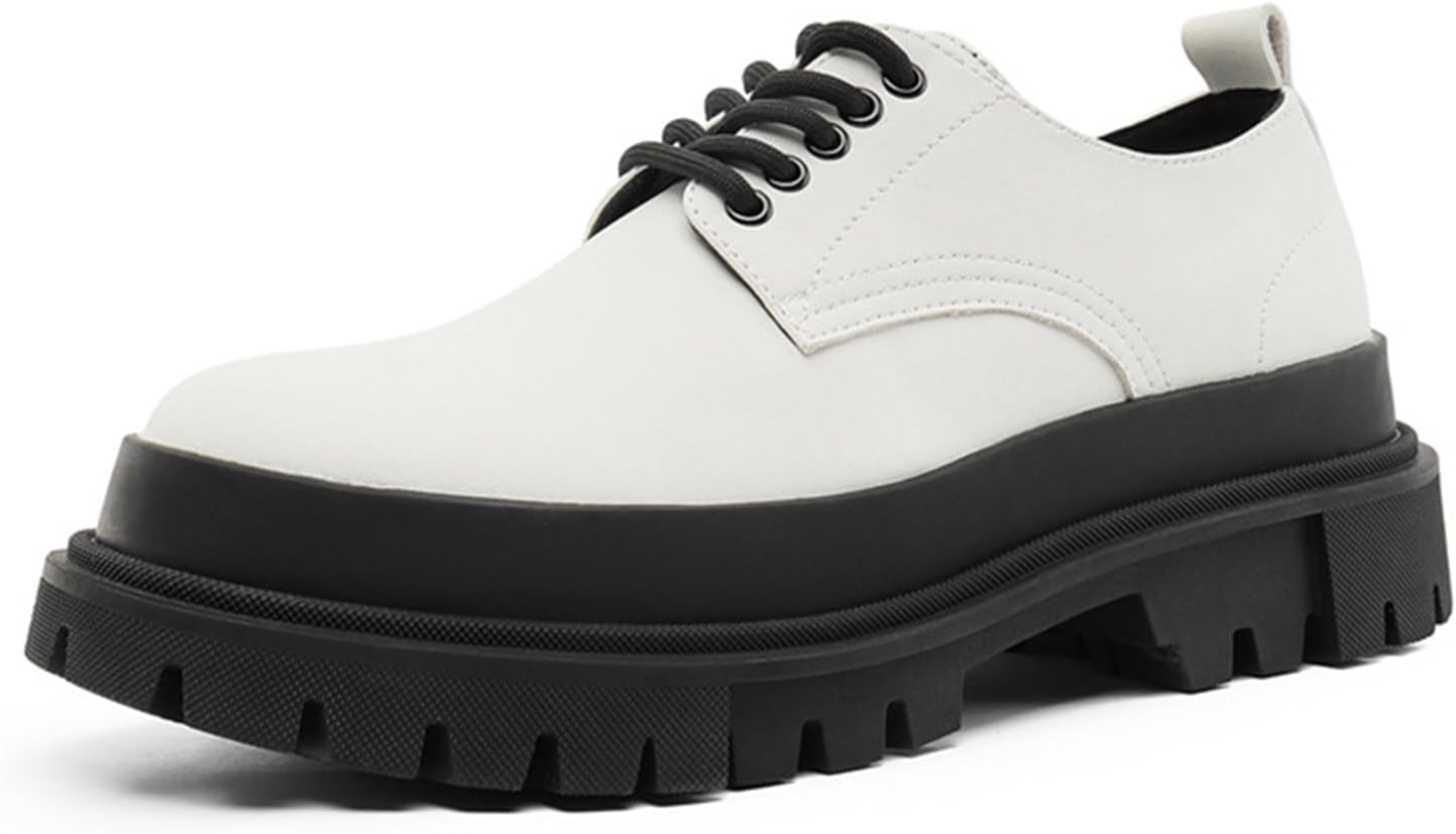 

Мужские кожаные туфли-оксфорды с круглым носком и платформой, классические, модные, удобные, на шнуровке, с массивным каблуком и противоскользящей подошвой, деловые туфли для офиса, свадьбы и работы Nxnbhsl, белый