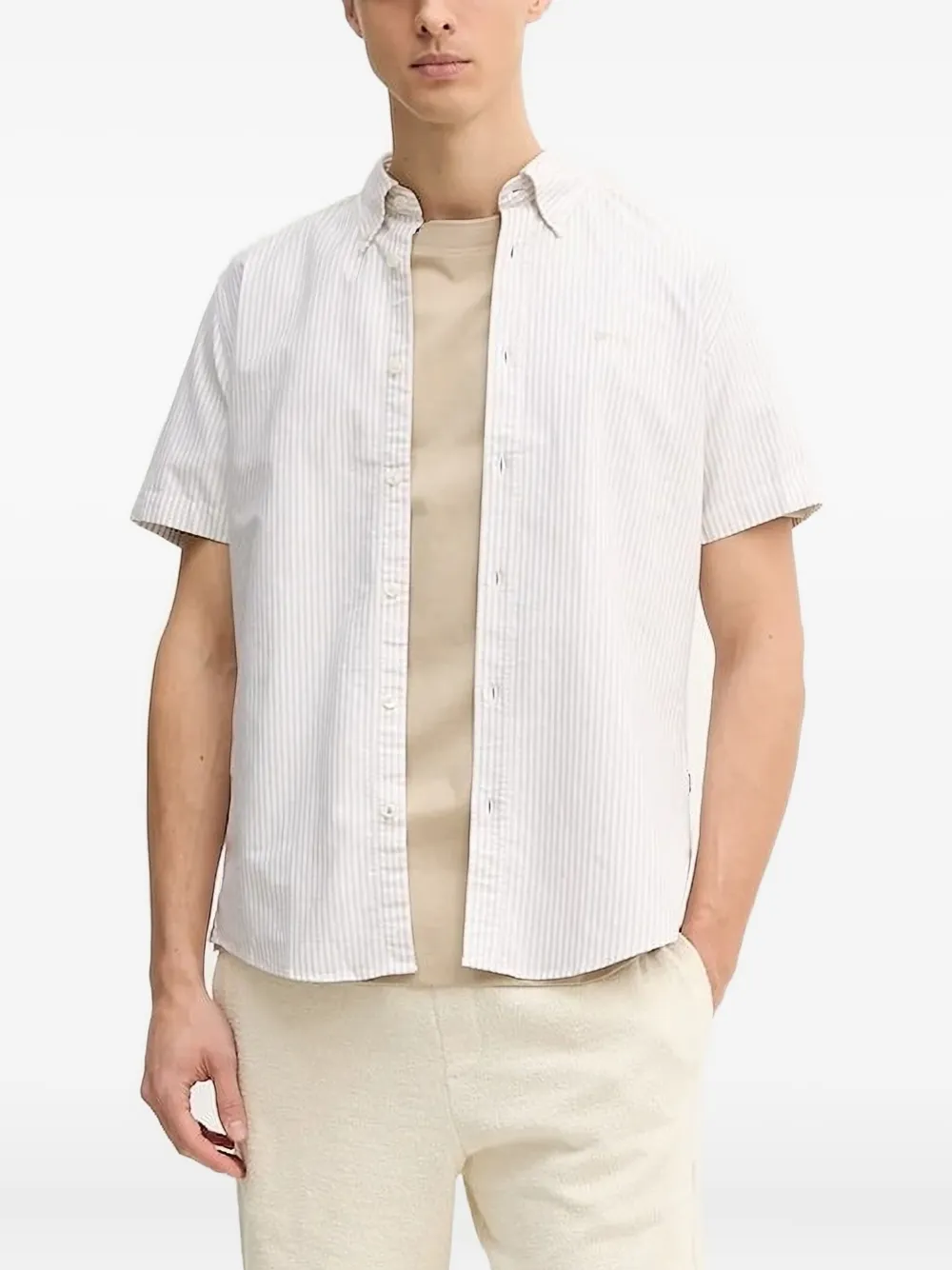 

Полосатая рубашка с короткими рукавами BOSS, белый