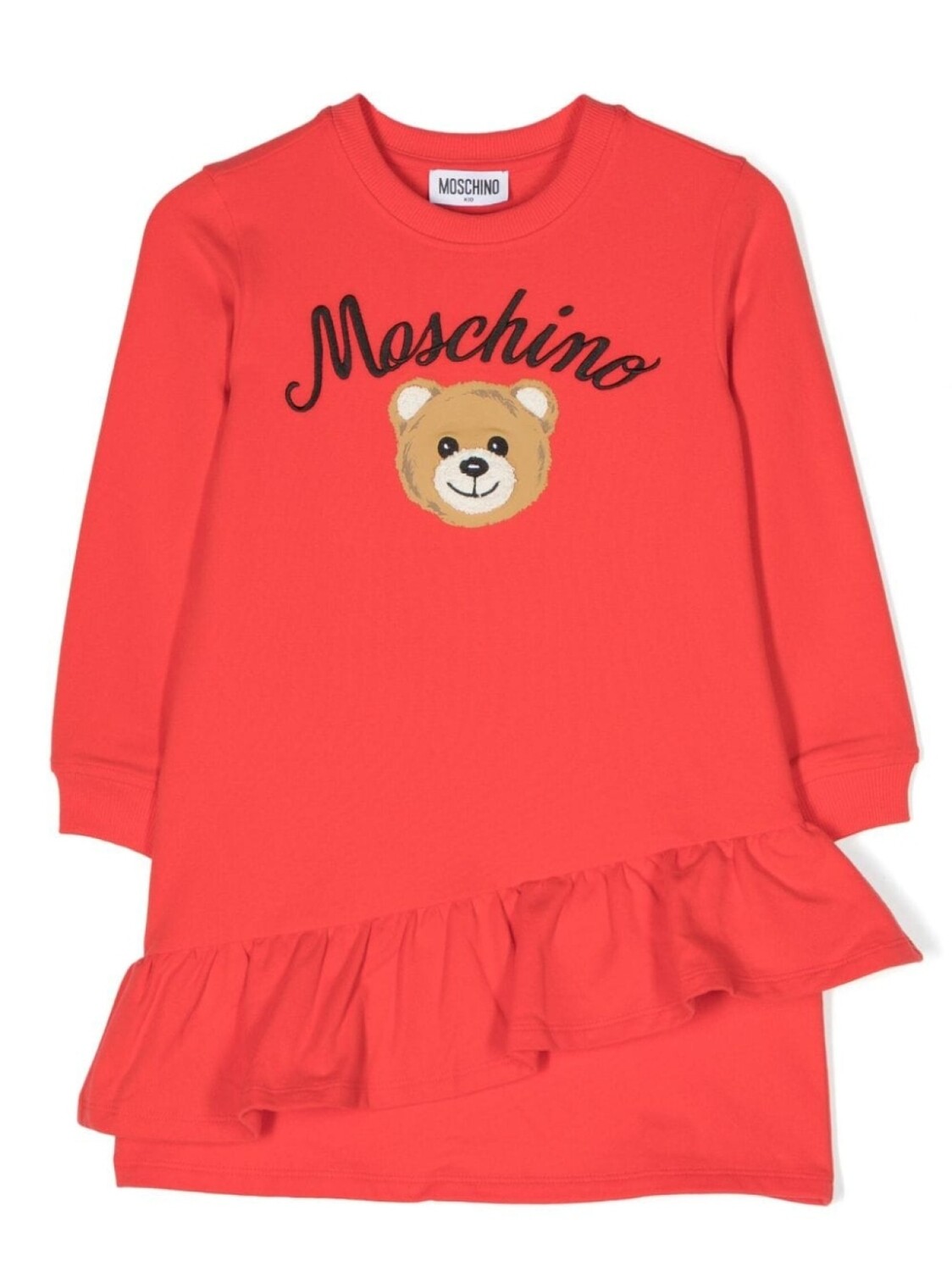 

Moschino Kids платье с оборками и вышитым логотипом, красный