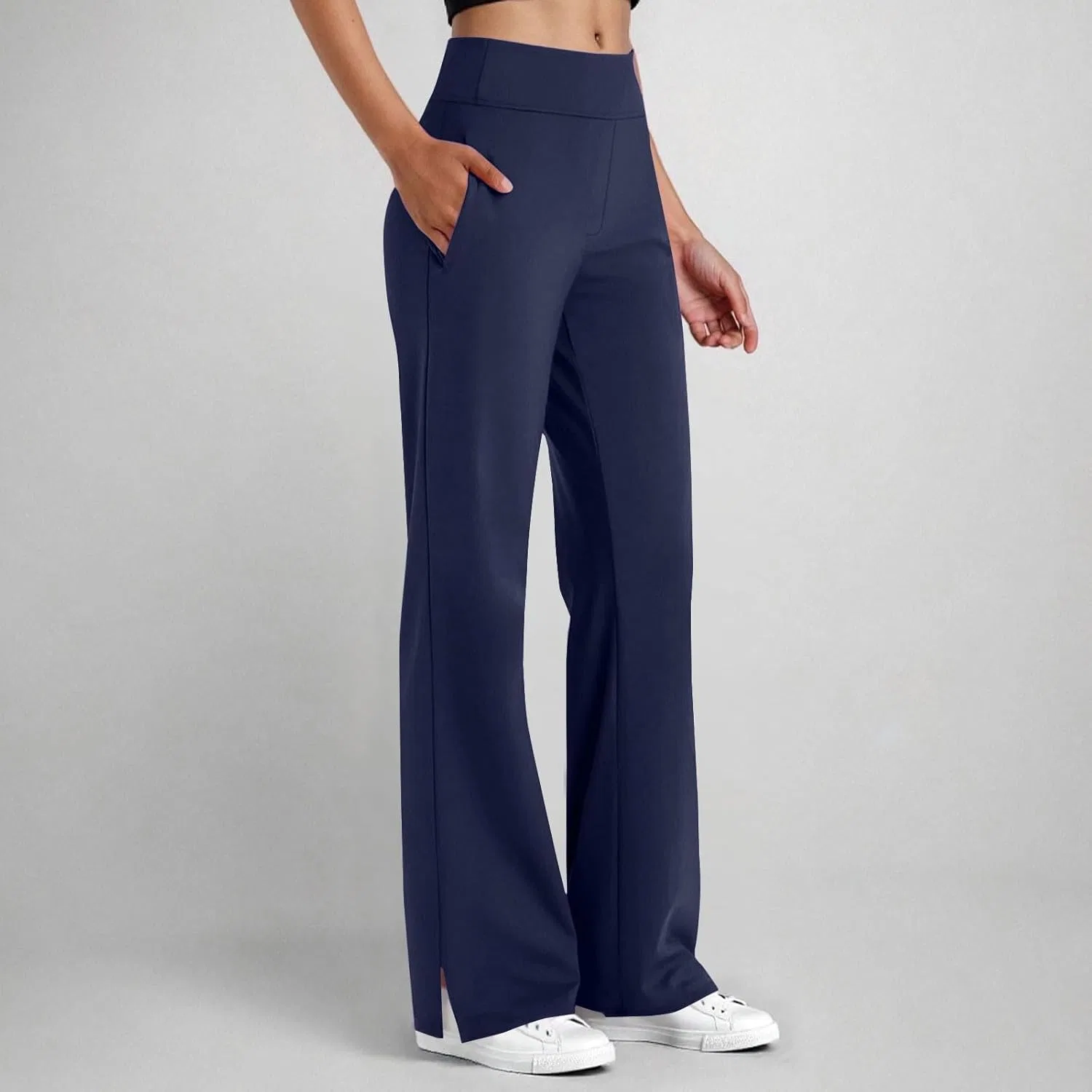 Yoga Dress Work Pants для женщин Stretch Business Casual High Waisted Wide Leg комфортные женские брюки с карманами Generic, синий — фото 2