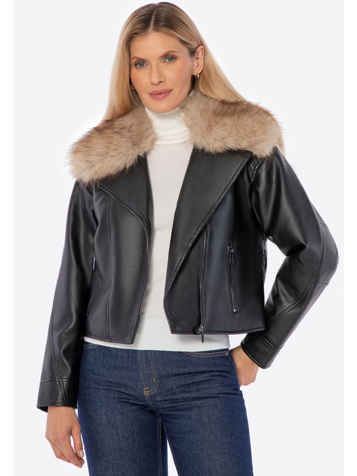 

Утепленная женская байкерская куртка с меховым воротником черного цвета Wittchen