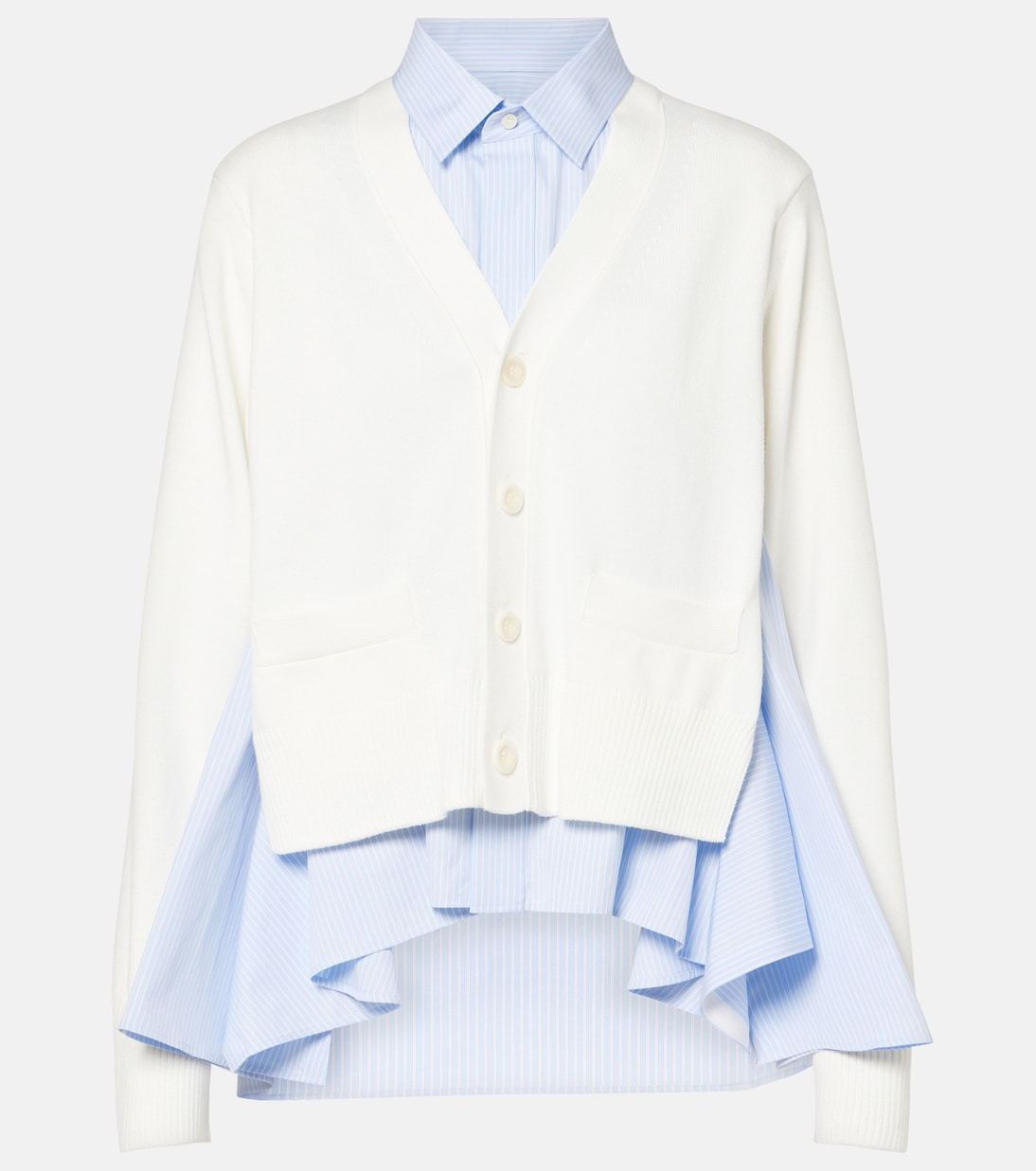 

Кардиган из смесовой хлопковой поплиновой ткани Sacai, Off White Blue
