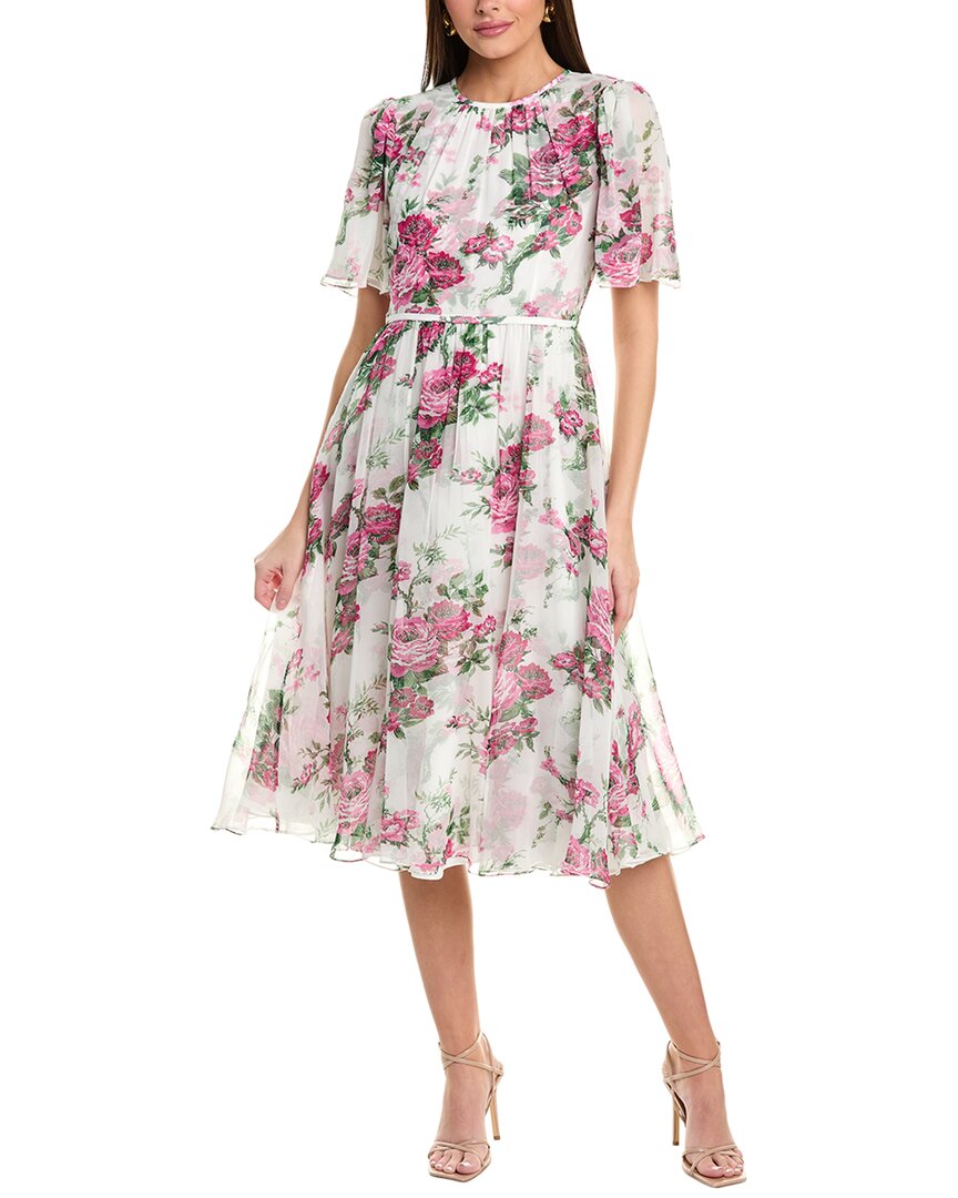 

Платье миди из шелка Carolina Herrera с круглым вырезом и сборками, белый