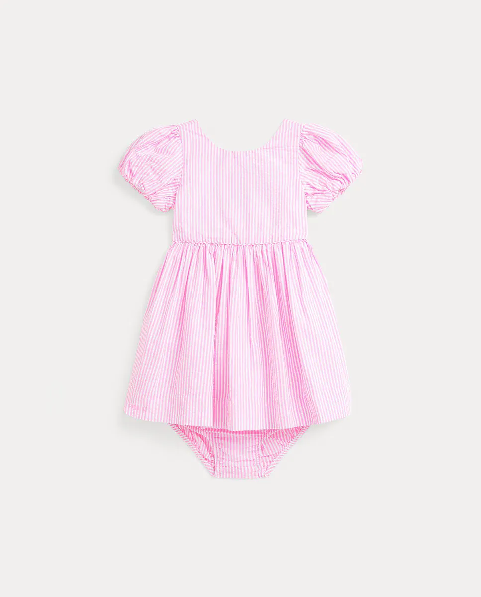 

Хлопковое платье для девочки с короткими рукавами Polo Ralph Lauren, цвет Rosa