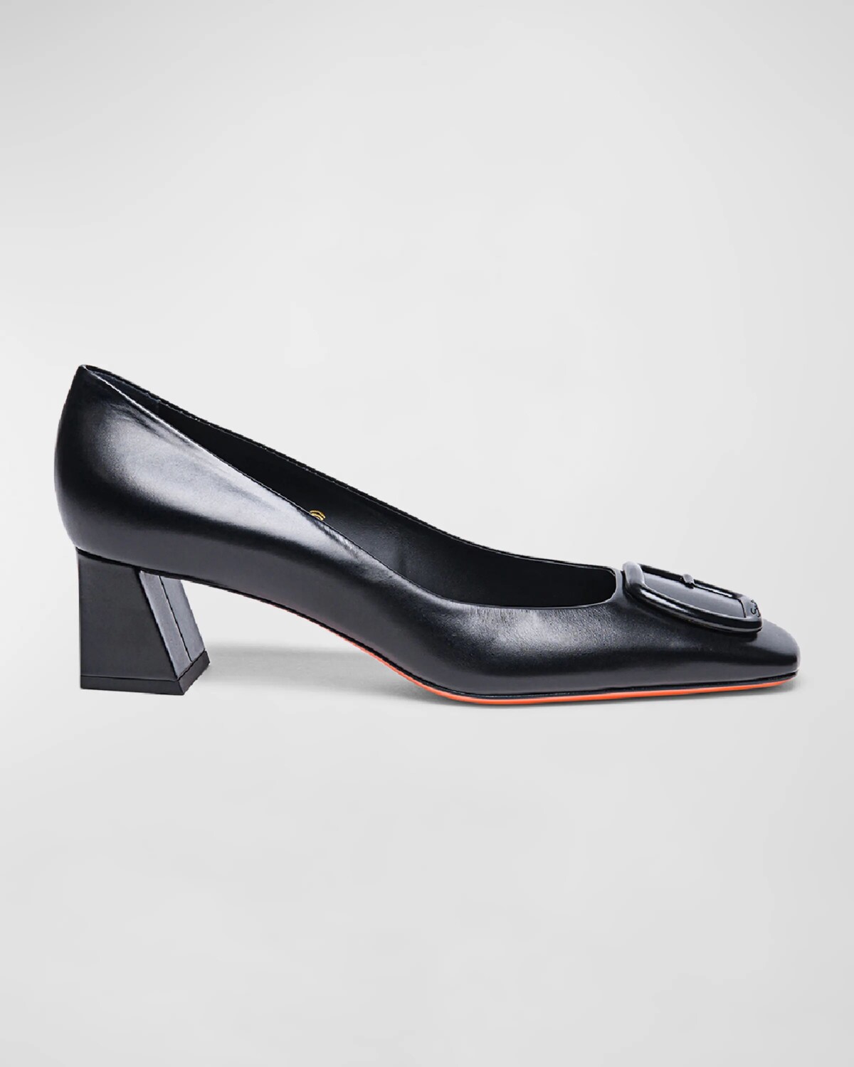 Туфли на каблуке с пряжкой из телячьей кожи Santoni, черный
