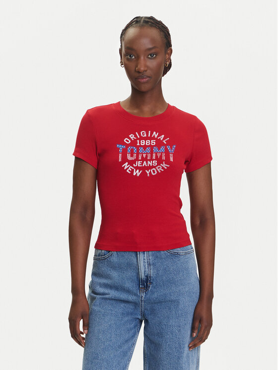 

Футболка slim fit DW0DW21421 Tommy Jeans, красный