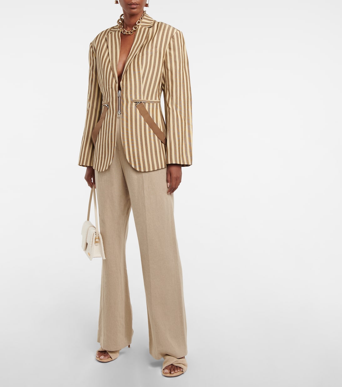 Полосатый блейзер La Veste Filu с поясом Jacquemus, Beige Brown Stripes — фото 2