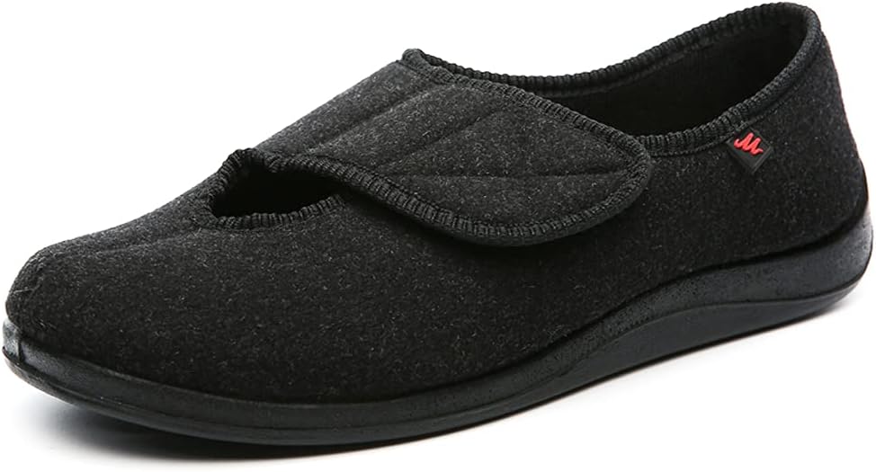 

Мужские тапочки, регулируемые домашние туфли, мягкий флисовый комфорт, не скользят, облегчение для широких опухших стоп, для пожилых, при отечности, отеках, артрите ZJING, черный