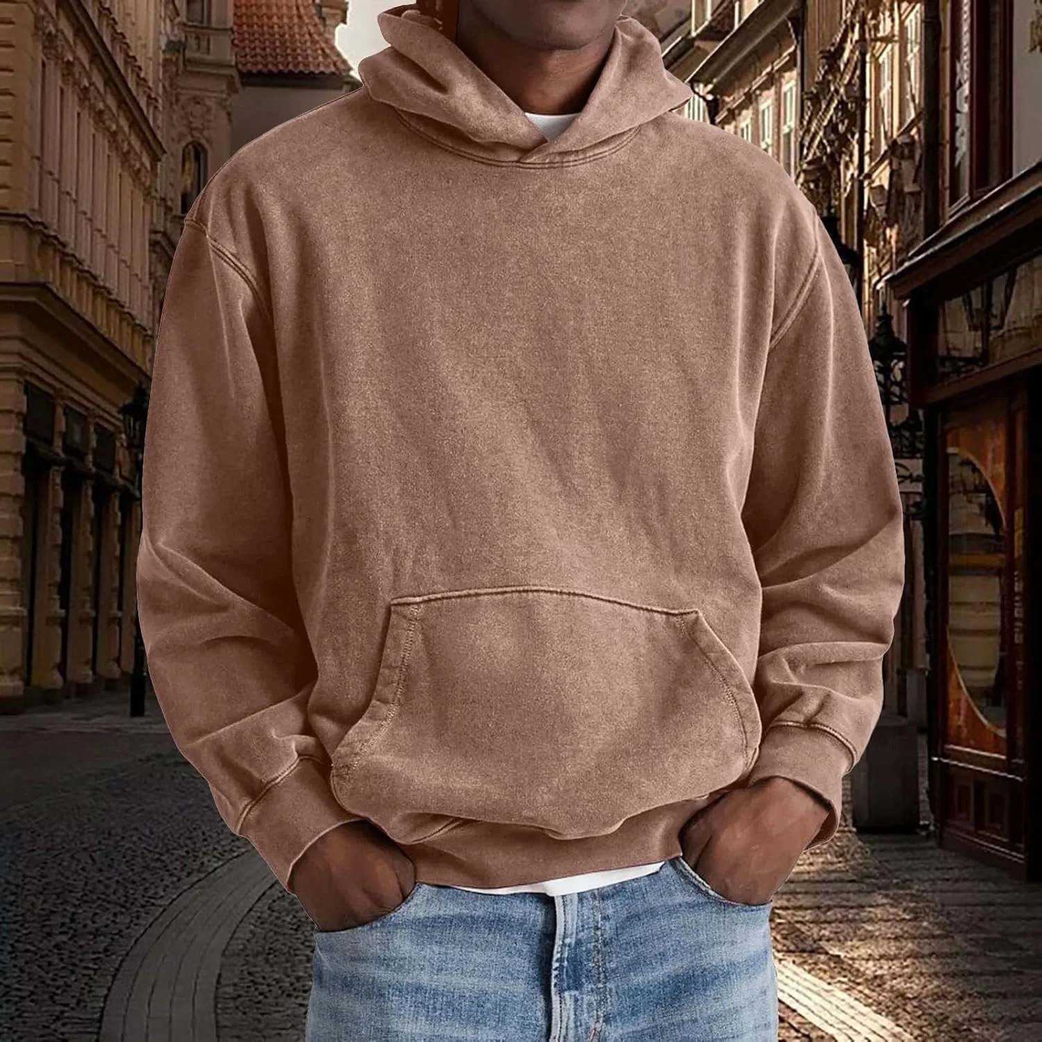 Толстовка на молнии с капюшоном, флисовая подкладка, свободный крой, карманы, Coffee — фото 2
