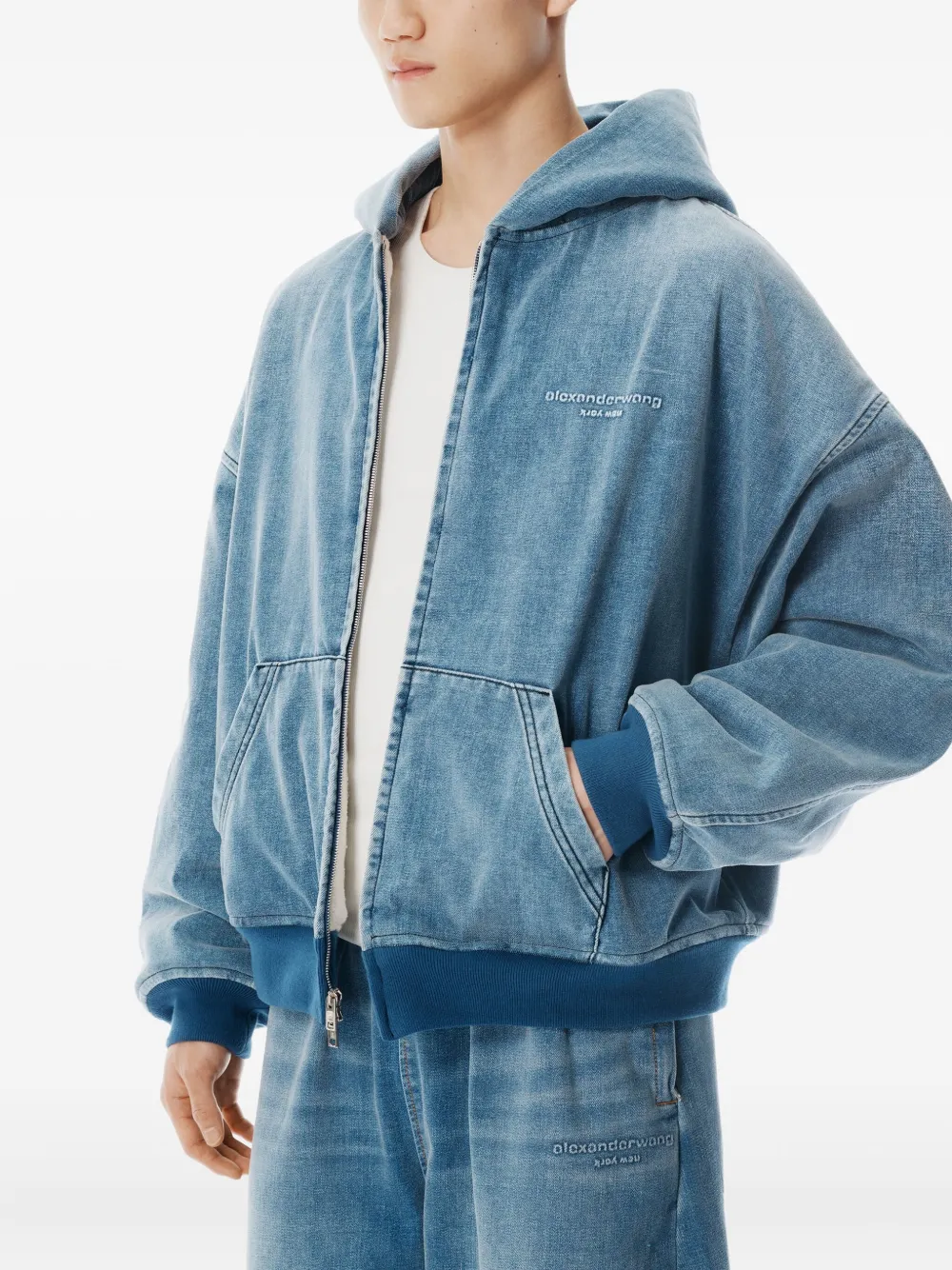 Джинсовая куртка на молнии с капюшоном Alexander Wang, синий — фото 4