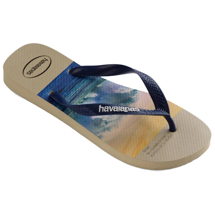Скользостойкие износостойкие шлепанцы мужские синие бежевые Havaianas — фото 2