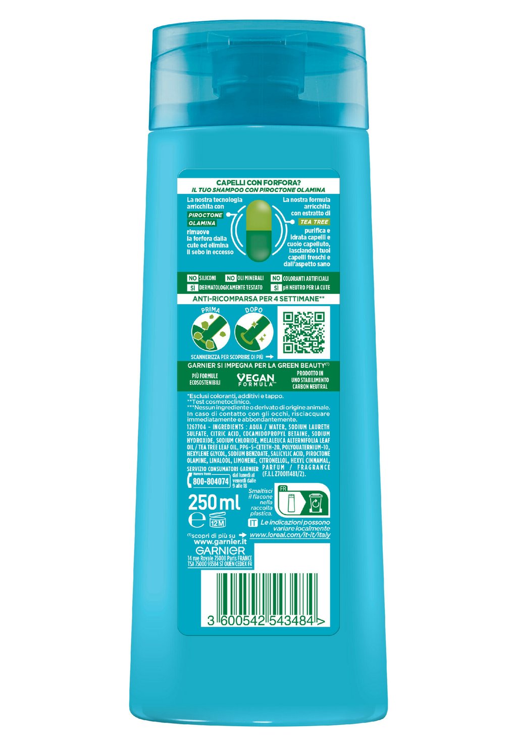 

3 ПАКЕТА Garnier Fructis Shampoo Antiforfora Reoxygen, Per Capelli Normali, 250 Ml Garnier, Шампунь прозрачный