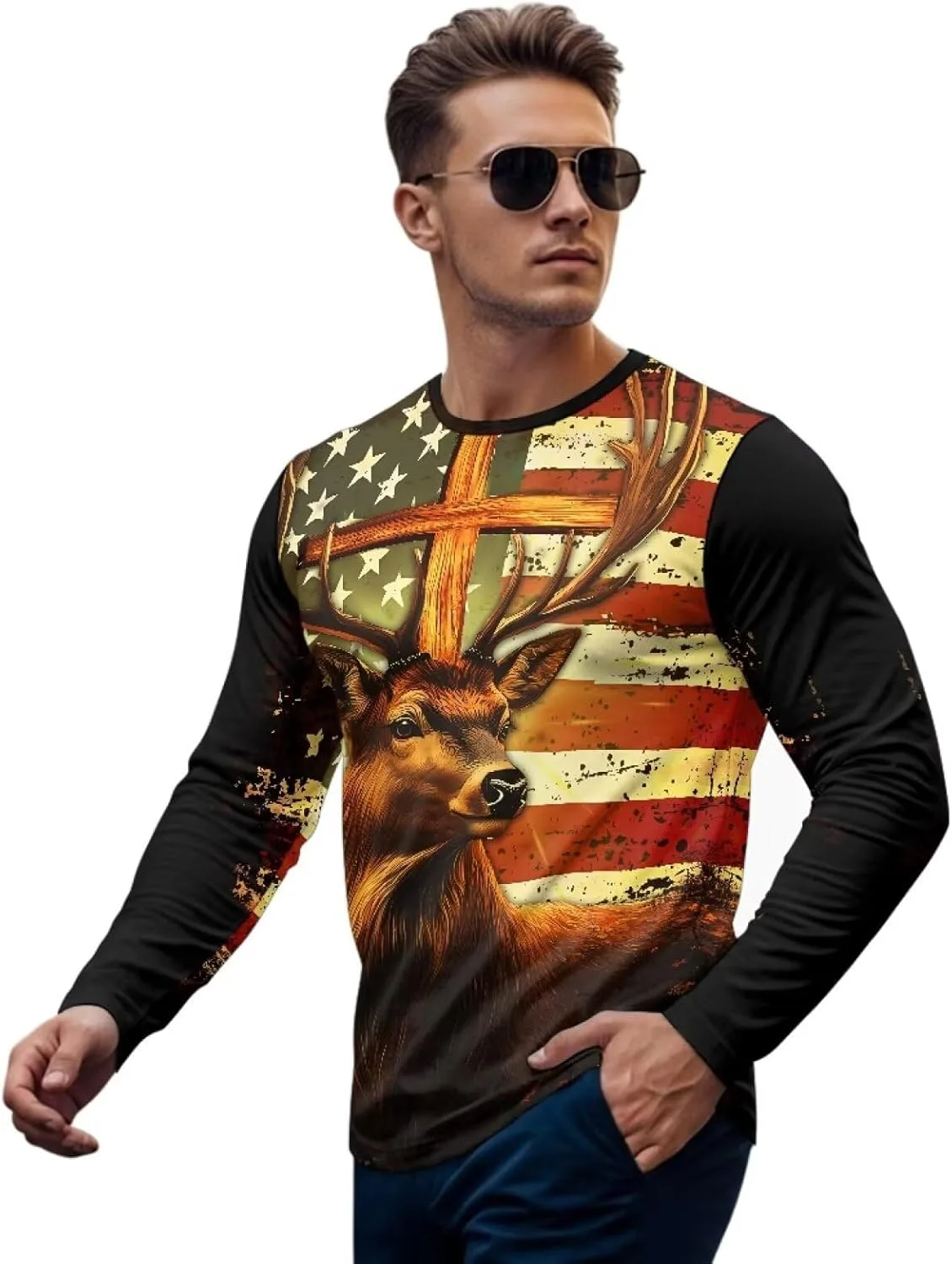 

Футболка для мужчин Long Sleeve Crewneck Plus Size Qehuruxo