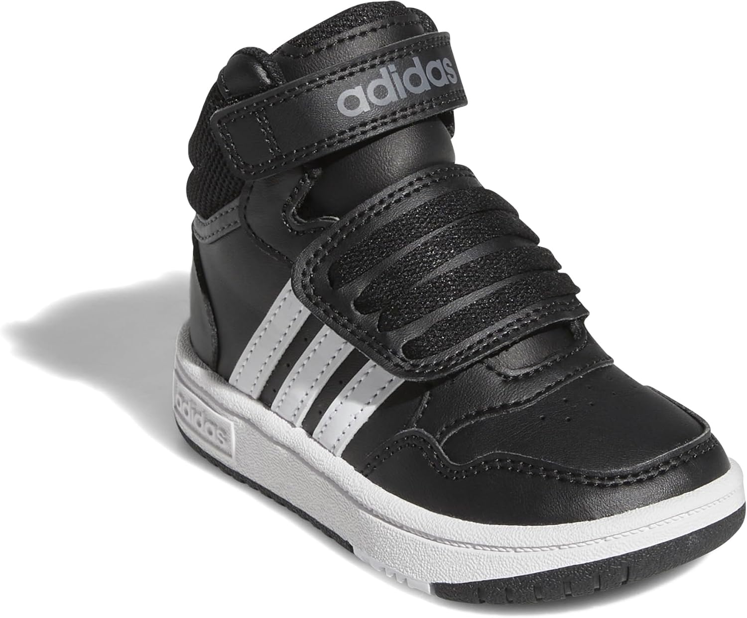 Детские кроссовки Adidas для девочек, средняя высота, застежка на липучке, белый/черный/серый — фото 2