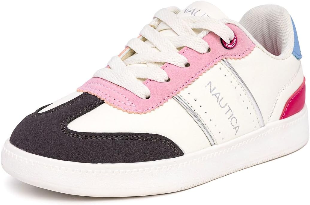 

Детские повседневные модные кроссовки Nautica для мальчиков и девочек - удобные классические кроссовки для футбола, прогулок и тенниса - дышащие, легкие и гибкие (на шнурках/резинке), слоновая кость/розовый
