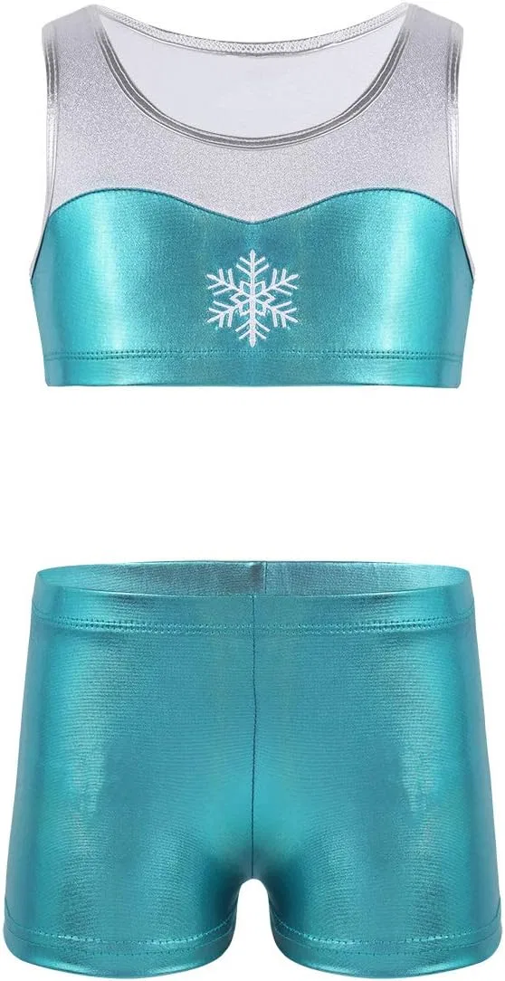 Детский спортивный комплект из топа и шорт Agoky, Lake Blue Snowflake