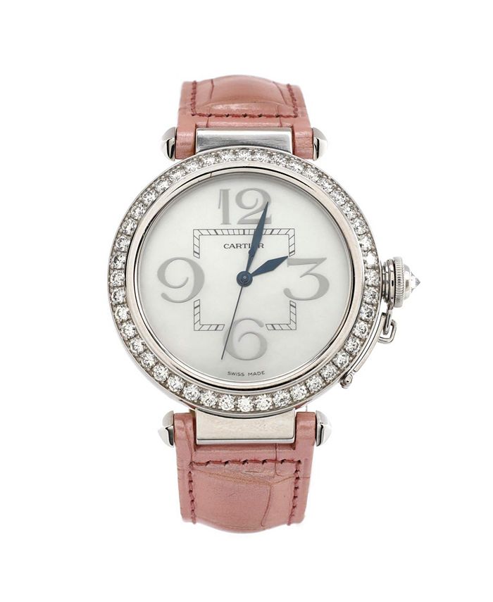 

Часы Pasha de Cartier с автоматическим механизмом из белого золота и кожи аллигатора, с бриллиантовым безелем и циферблатом из перламутра, 42 мм Pre-Owned Cartier, белый