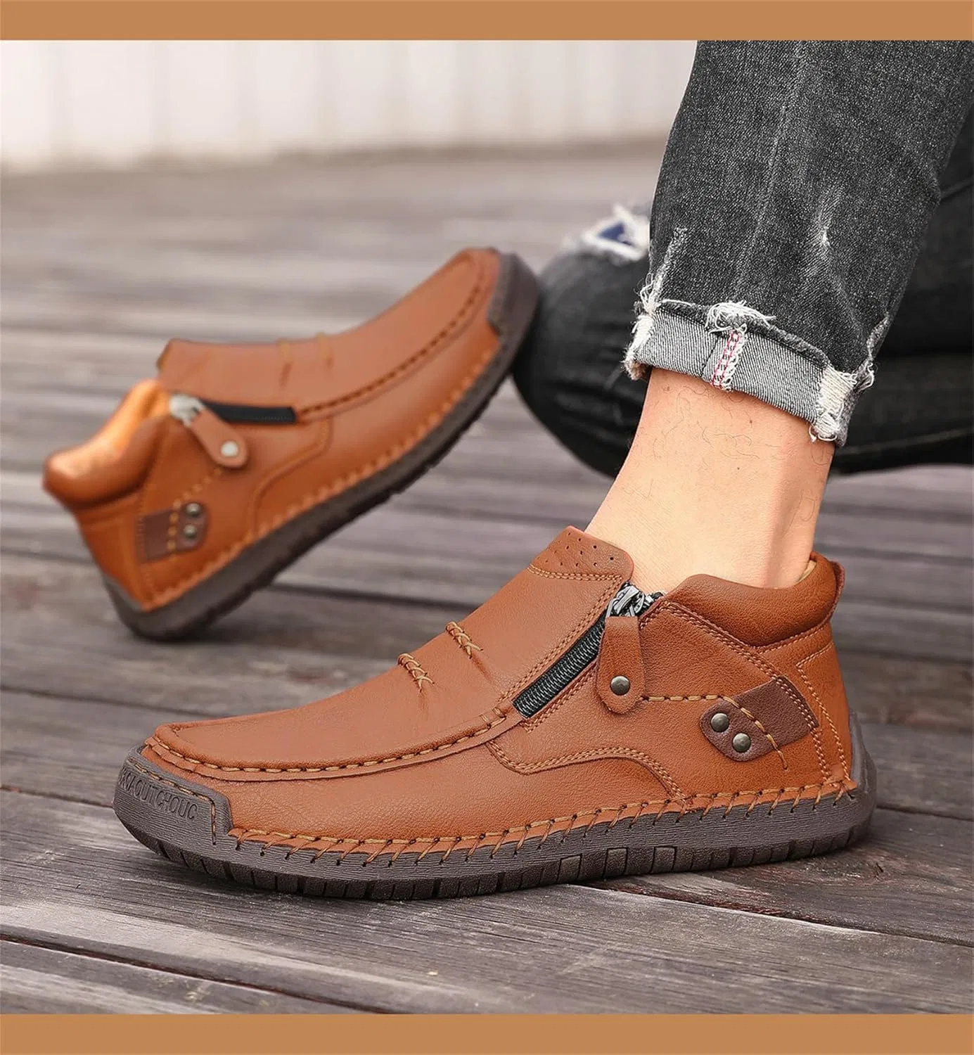 Мокасины из натуральной кожи на молнии, безразмерные, 04 — фото 2