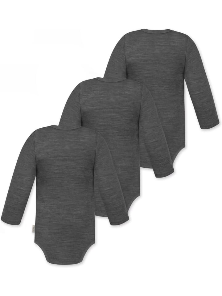 Normani Outdoor Sports Комплект из 3 боди с длинными рукавами из шерсти детеныша мериноса, цвет антрацит — фото 2