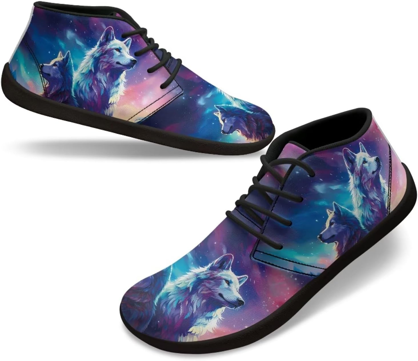 

Мужские кроссовки для ходьбы, походов, кемпинга с нулевым перепадом и противоскользящей подошвой Xixirimido, Galaxy Wolf Print