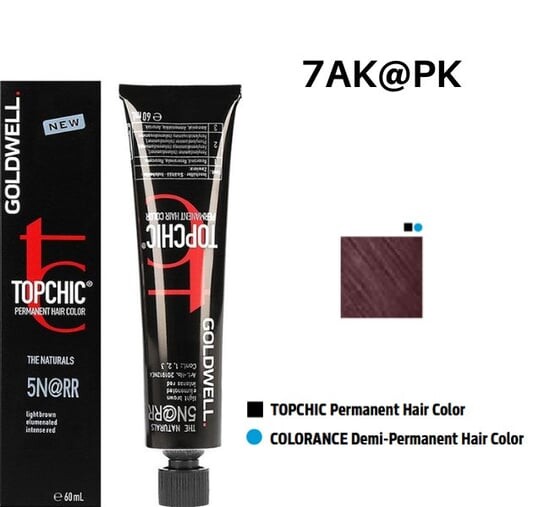 Перманентная краска для волос - цвет: холодная медь, розовый 60мл Goldwell Topchic 7AK@PK — фото 2