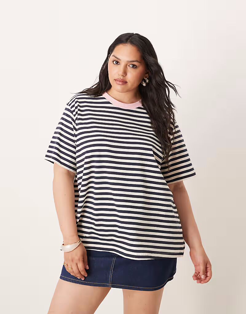 

Футболка ASOS DESIN Curve прямого кроя в полоску с контрастной окантовкой ASOS Curve