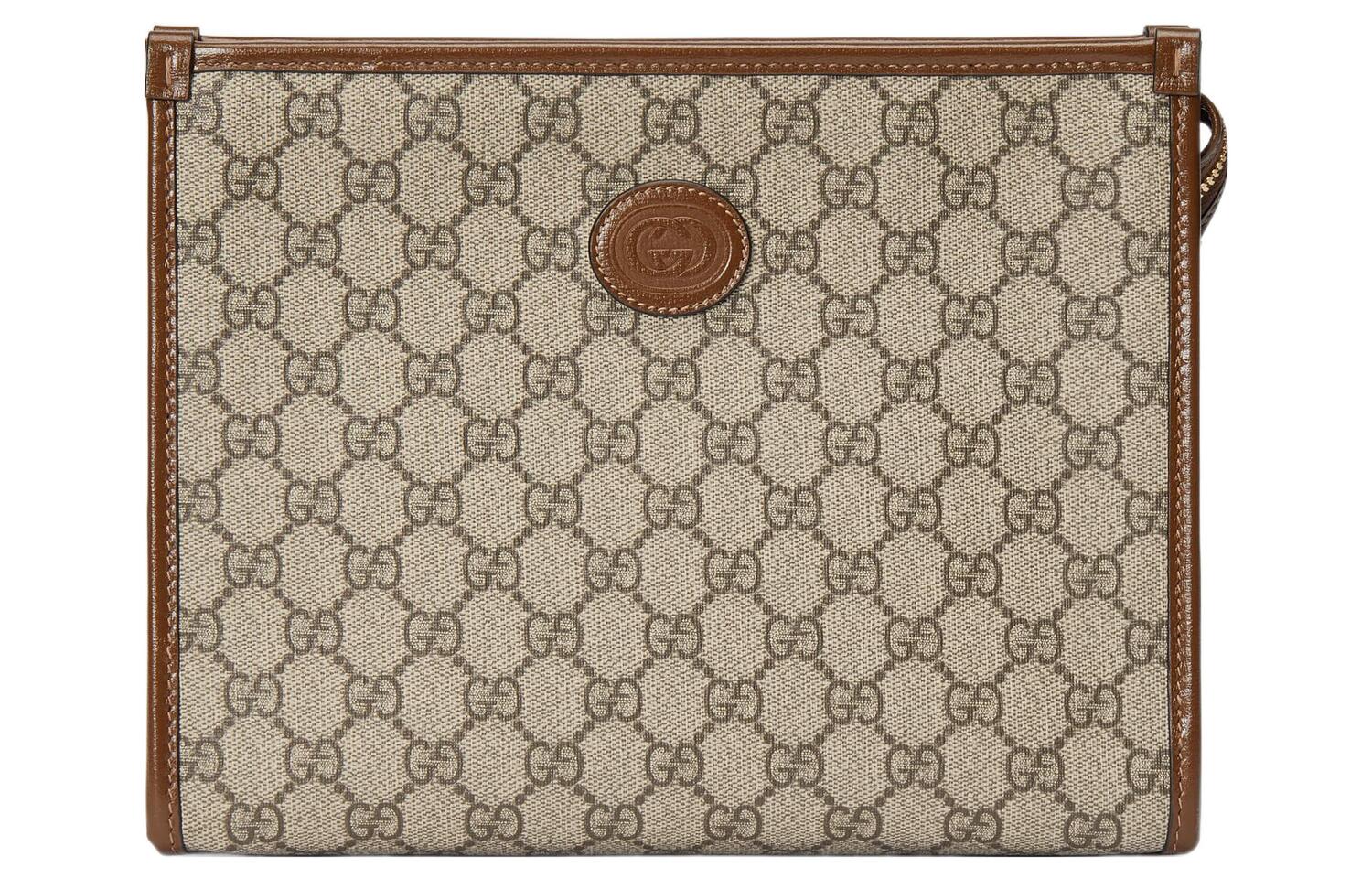 

Косметичка из холста с кожаной окантовкой мужская Ebony GUCCI