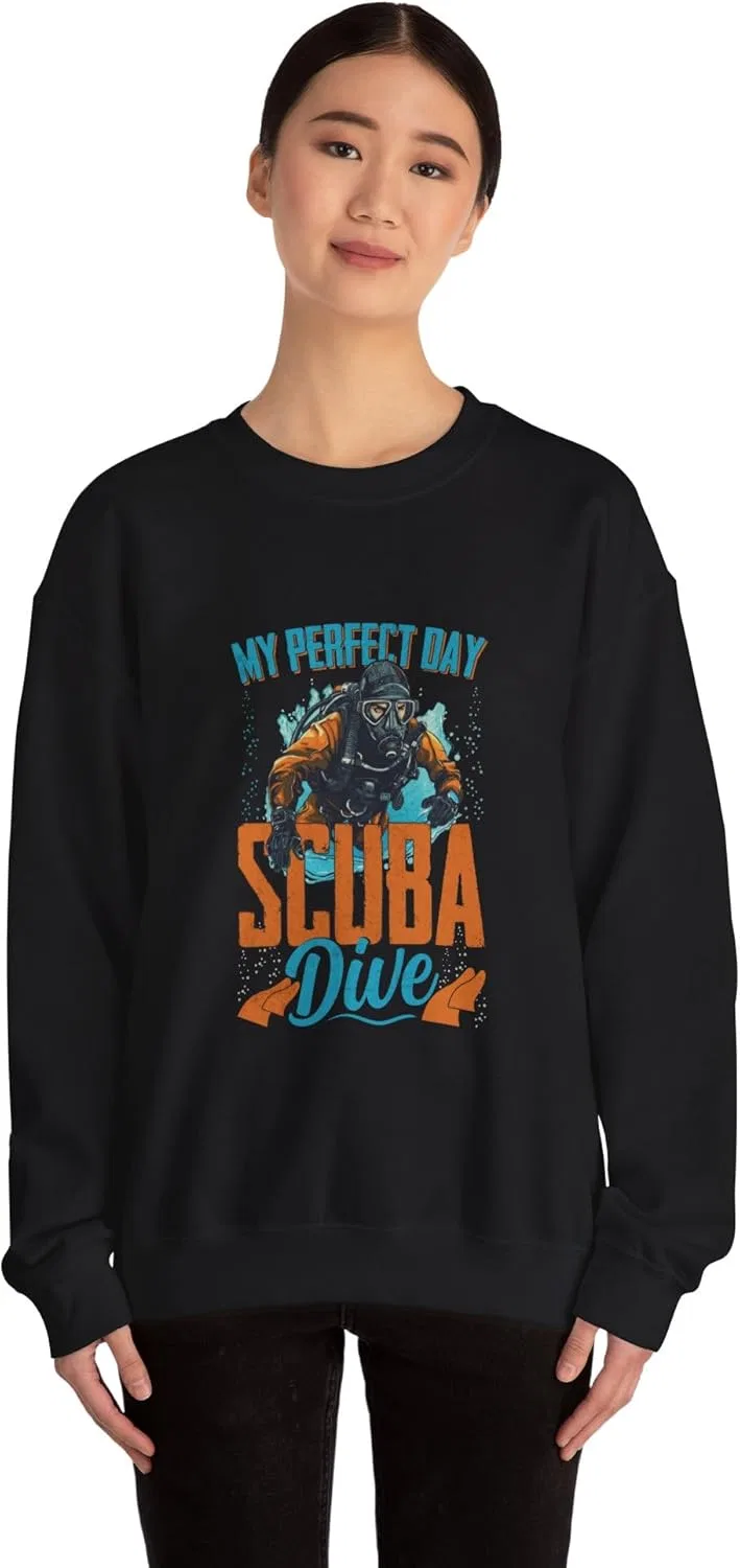 Свитшот с принтом Scuba Dive - удобная одежда для дайвинга для любителей океана, пуловер с круглой горловиной GENERIC, черный — фото 4