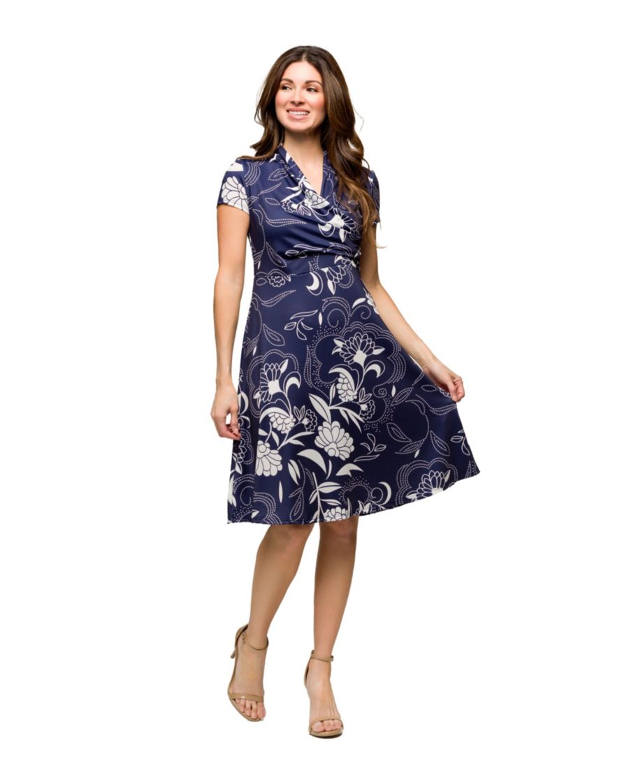 

Женское темно-синее платье с короткими рукавами, длиной до колена, с V-образным вырезом и запахом 24seven Comfort Apparel, Navy Multi