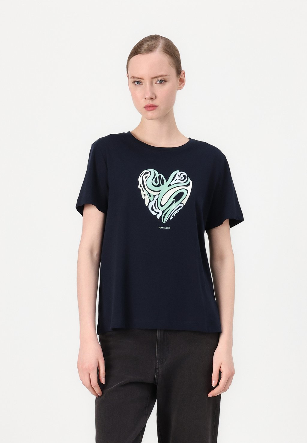 

Футболка с принтом CREW NECK TOM TAILOR, темно-синий