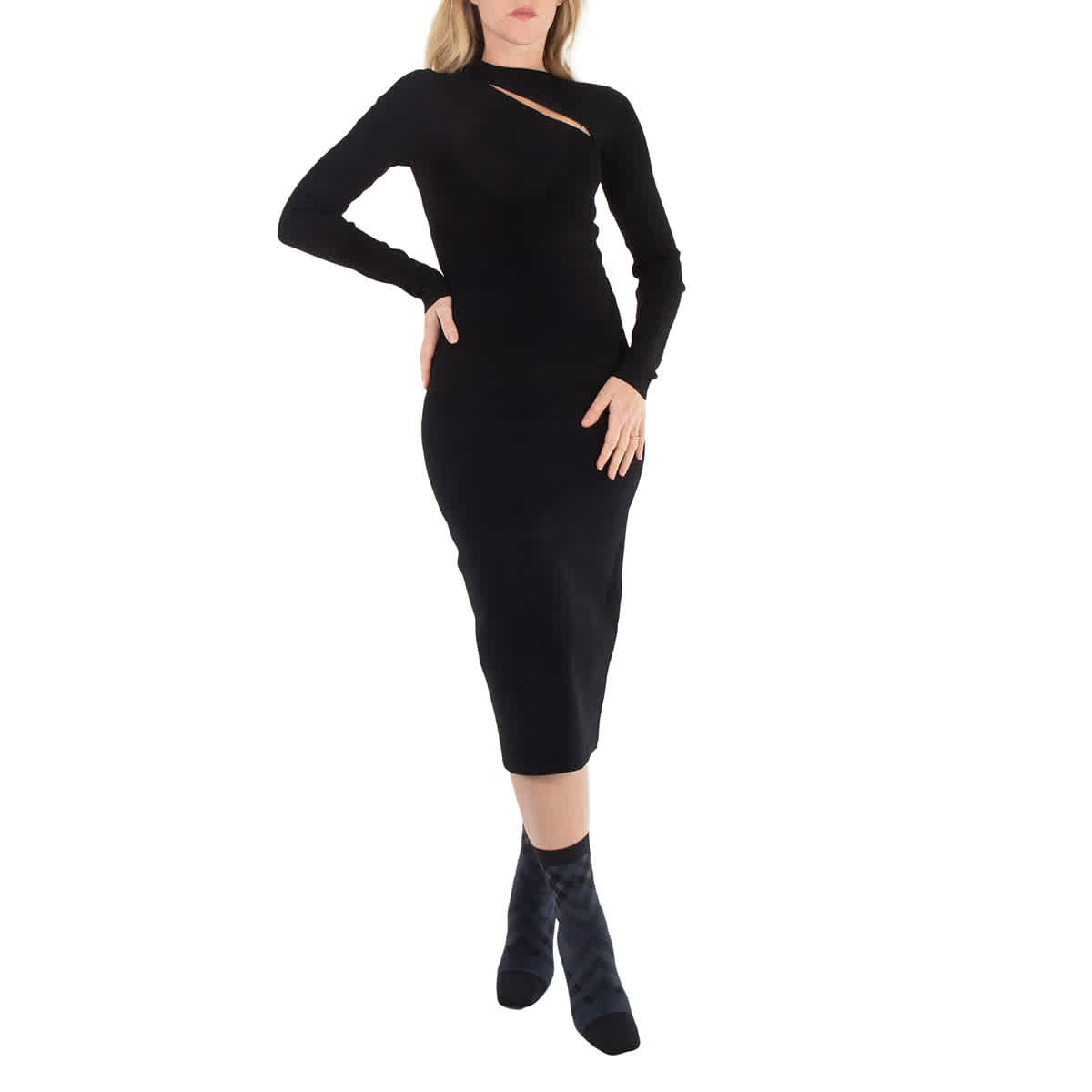 

Женский черный топ с вырезами и ребристым трикотажем Victoria Beckham, размер бренда 6 (американский размер 2)