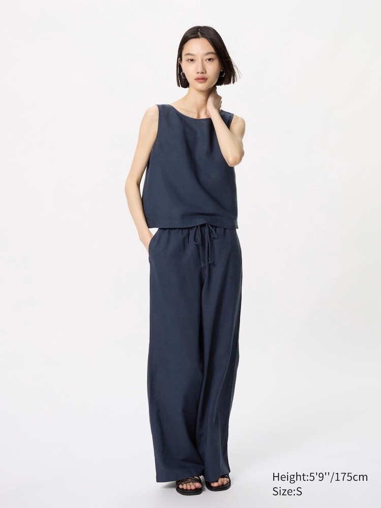 

Легкие брюки из льняной смеси длинные Uniqlo, цвет 69 синий