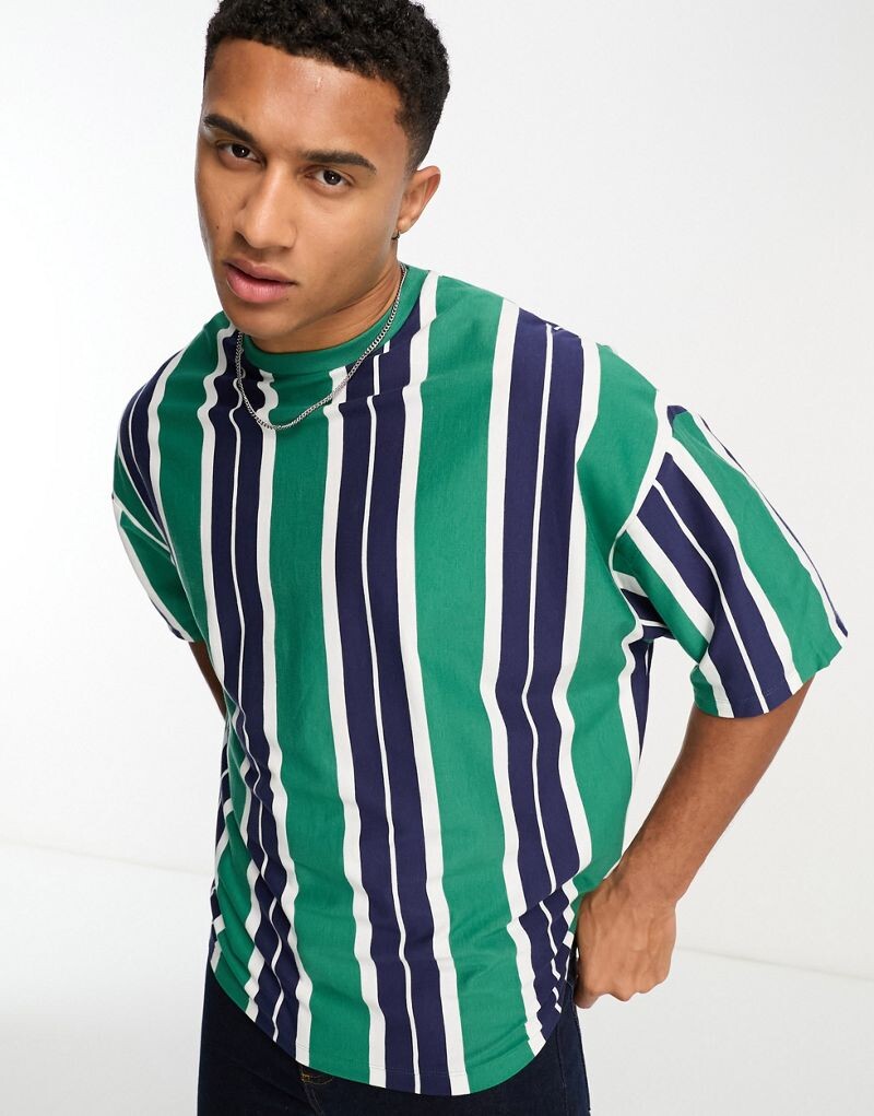 

ASOS DESIGN – футболка оверсайз в зелено-синюю полоску