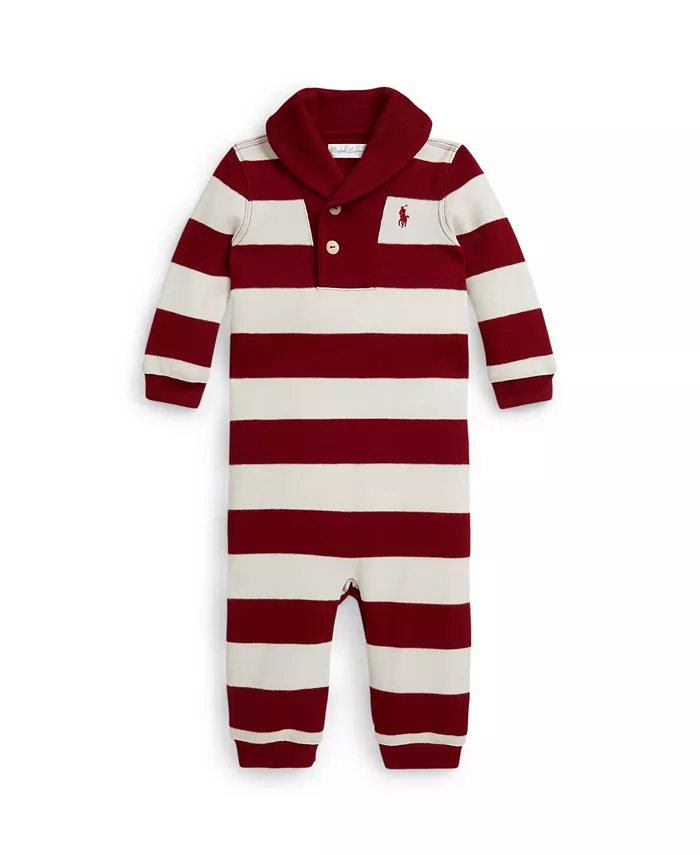 

Детский комбинезон для мальчиков из ребристого хлопка в полоску Polo Ralph Lauren, красный