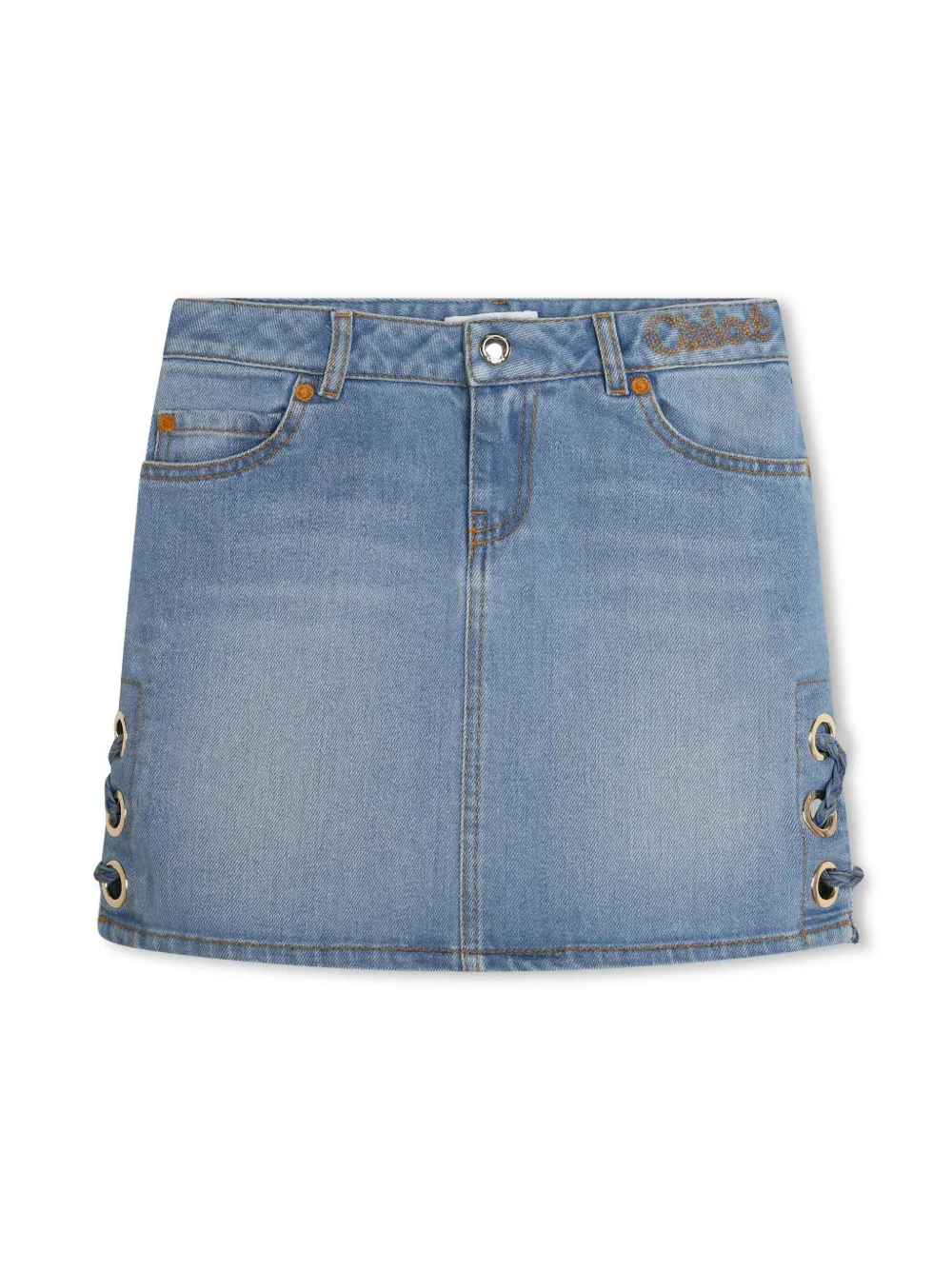 

Джинсовая юбка с вышитым логотипом Chloé Kids, синий