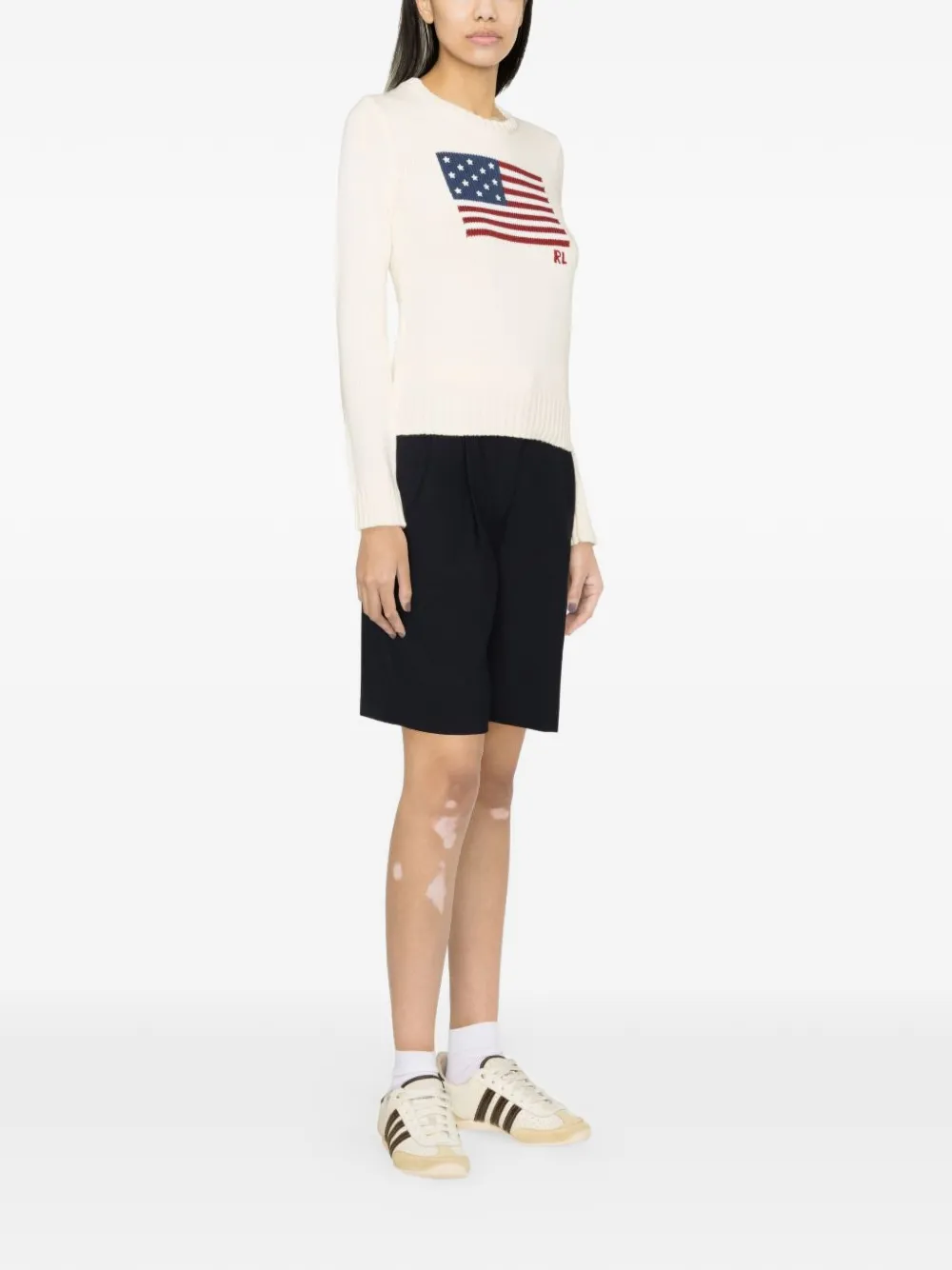 Свитер с круглым вырезом и принтом-флагом Polo Ralph Lauren, бежевый — фото 3